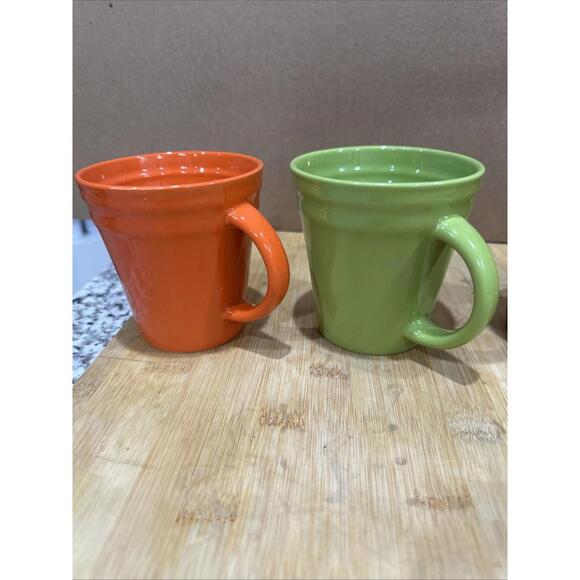 Rachael Ray Double Ridge Set of 4 Multi Color Coffee Mugs Lot green red orange * - Picture 2 of 8
